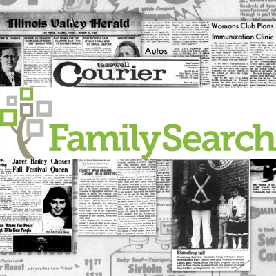 photo background of an old newspaper with the FamilySearch logo