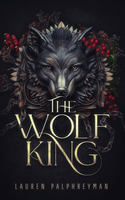 Black book cover with a large wolf head surrounded by flowers