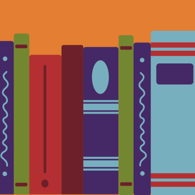books drawn over orange background