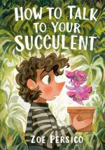 illustrated book cover with young person holding a potted plant