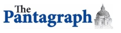 pantagraph logo - blue text with building dome