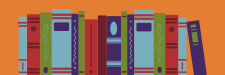 Illustration of multicolored books on an orange background