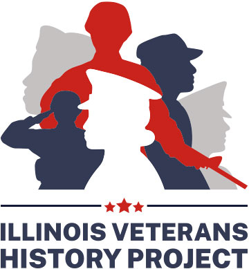Illinois Veterans History Project logo with military silhouettes in red, white, and blue
