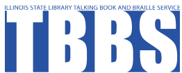 blue and white logo for Illinois State Library Talking Book and Braille Service
