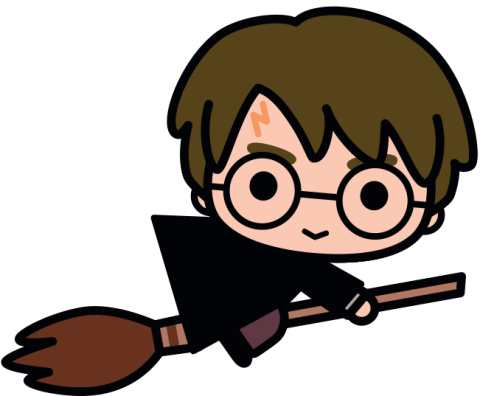 cute illustration of Harry Potter flying on a broom