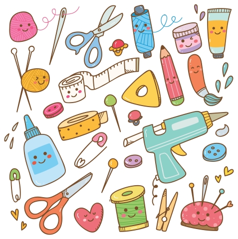 illustration of cute, colorful arts and crafts supplies