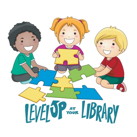 illustration of three smiling children putting a puzzle together
