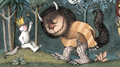 page from Where the Wild Things Are with a wild thing bowing to Max