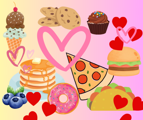 ice cream, cookies, pizza, tacos, burgers, pancakes