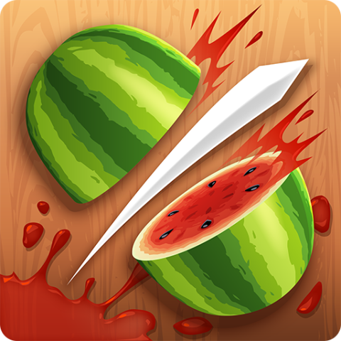 illustration of a watermelon being sliced in half by a sword
