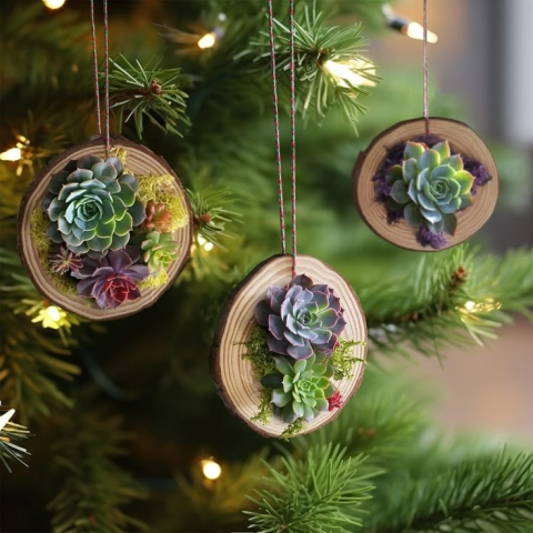 faux succulent wood ornament