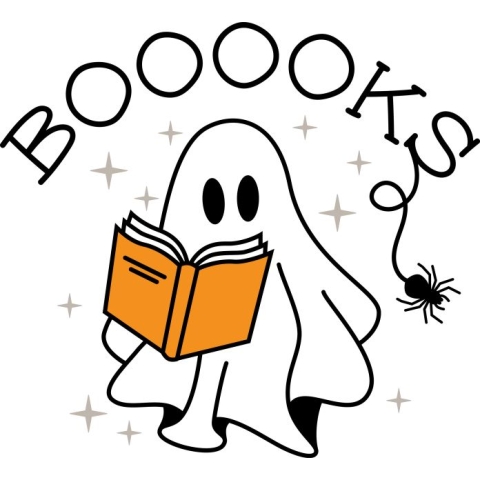 illustration of a ghost reading a book