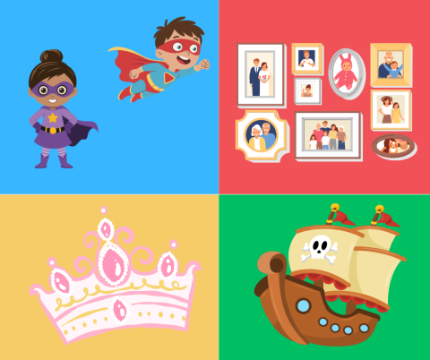 Superheros, families, princesses, and pirates