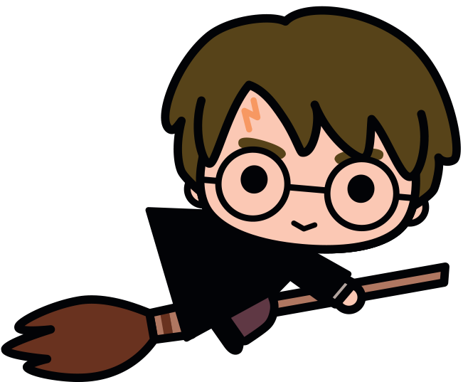 cute illustration of Harry Potter flying on a broom
