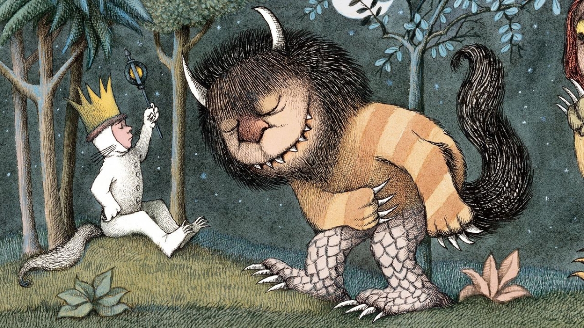 page from Where the Wild Things Are with a wild thing bowing to Max