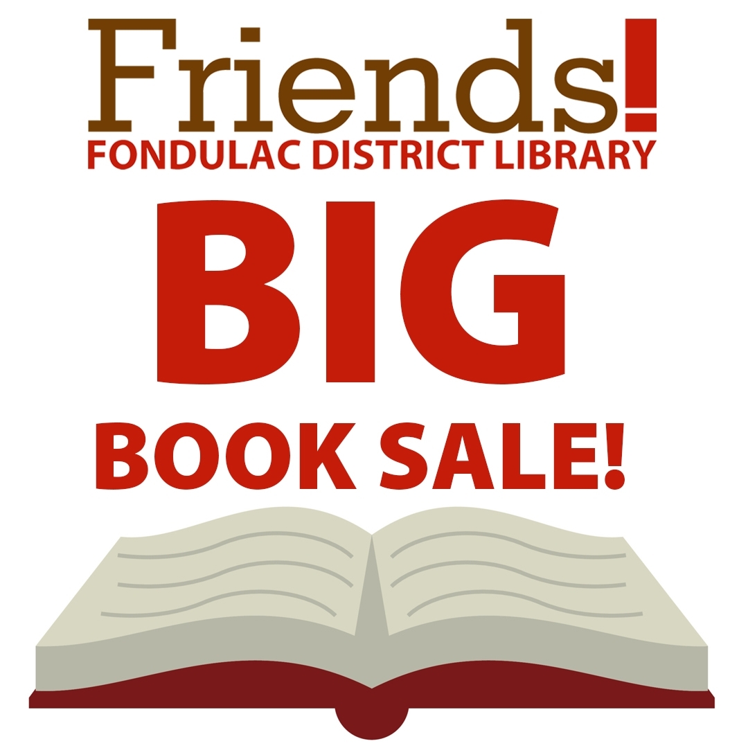 Friends of the Library logo above an illustration of an open book