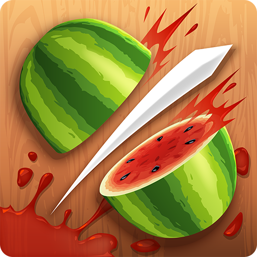 illustration of a watermelon being sliced in half by a sword