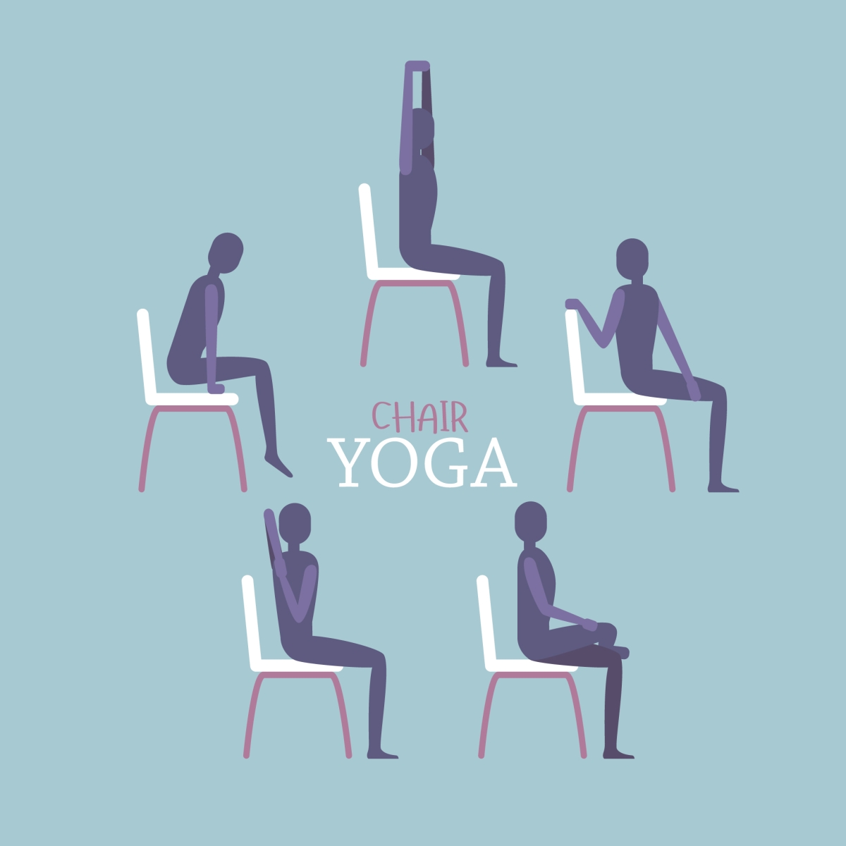 illustration of human figures performing chair yoga positions