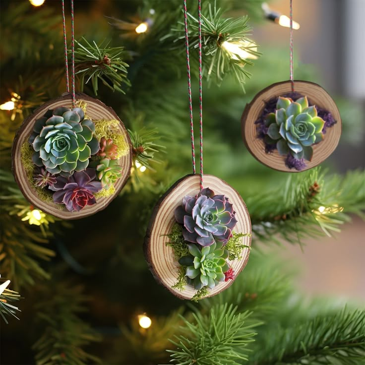 faux succulent wood ornament