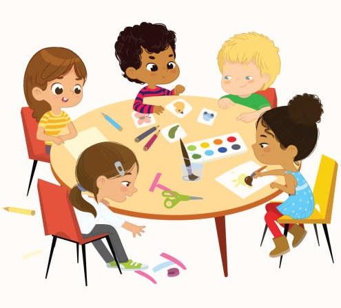 Image of children creating artwork at a table