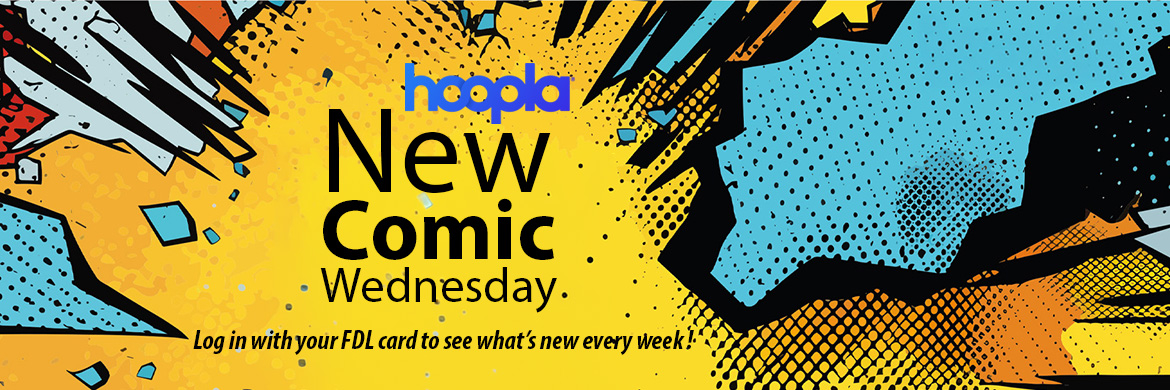 comic book style colorful bursts of yellow and blue with black outlines and dots